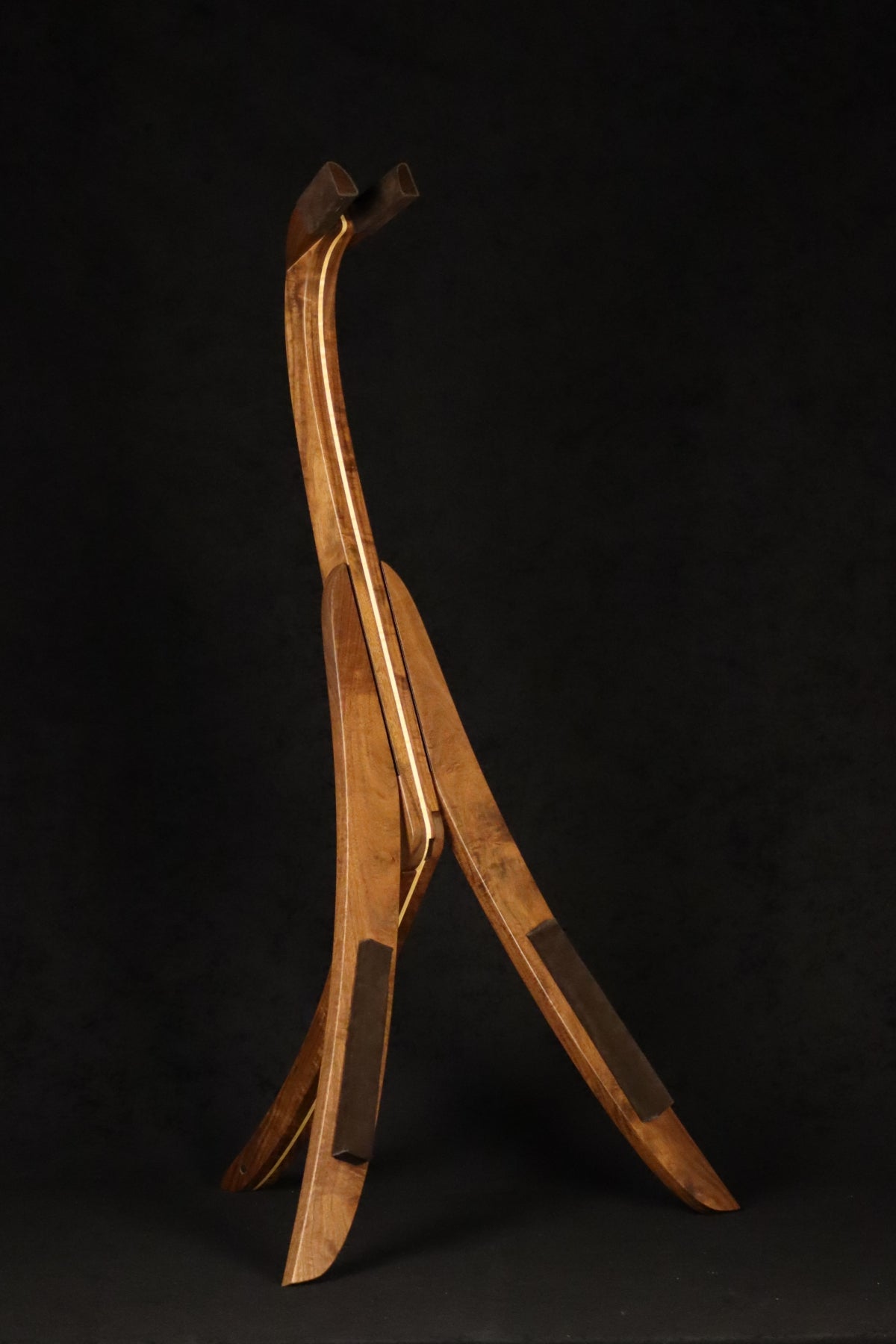 Folding walnut and curly maple wood guitar floor stand full front image