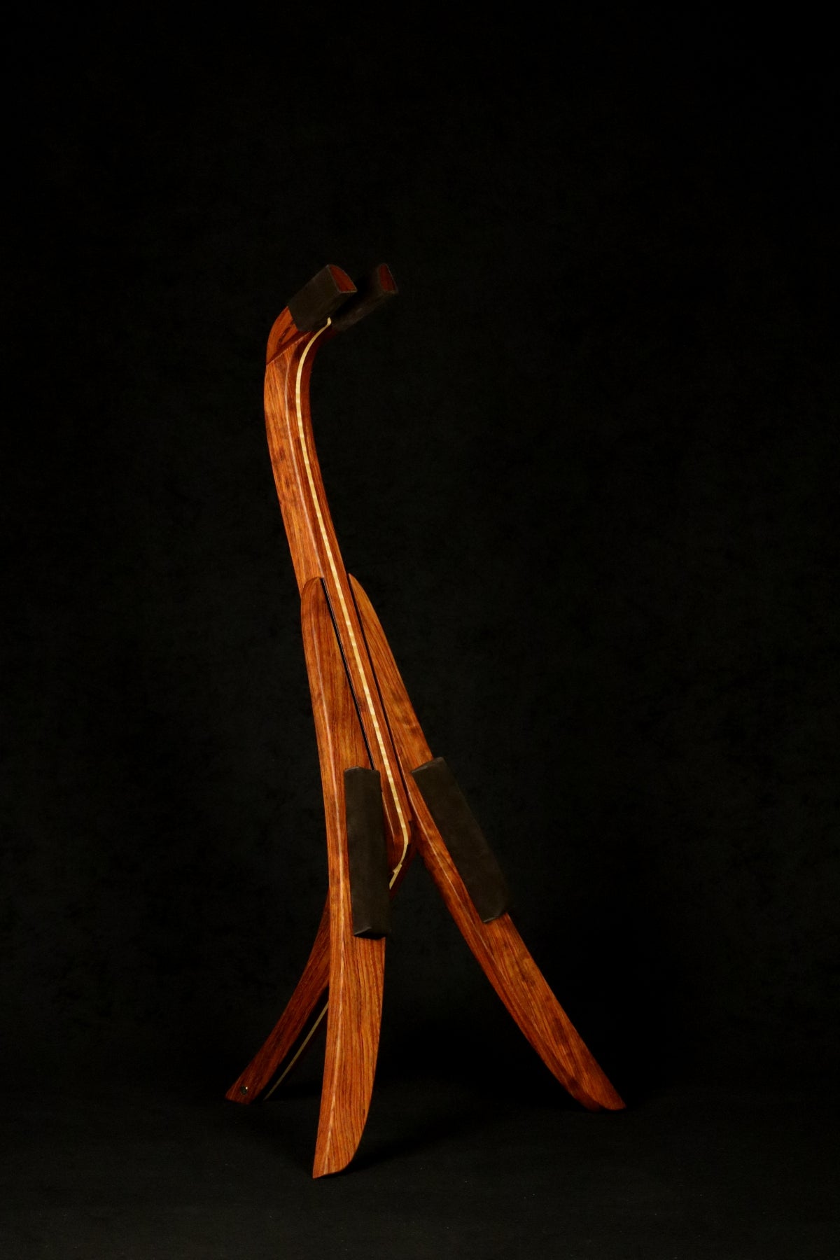 Folding bubinga rosewood and curly maple wood mandolin floor stand full front image