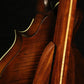 Folding bubinga rosewood and curly maple wood mandolin floor stand closeup rear image with Eastman mandolin