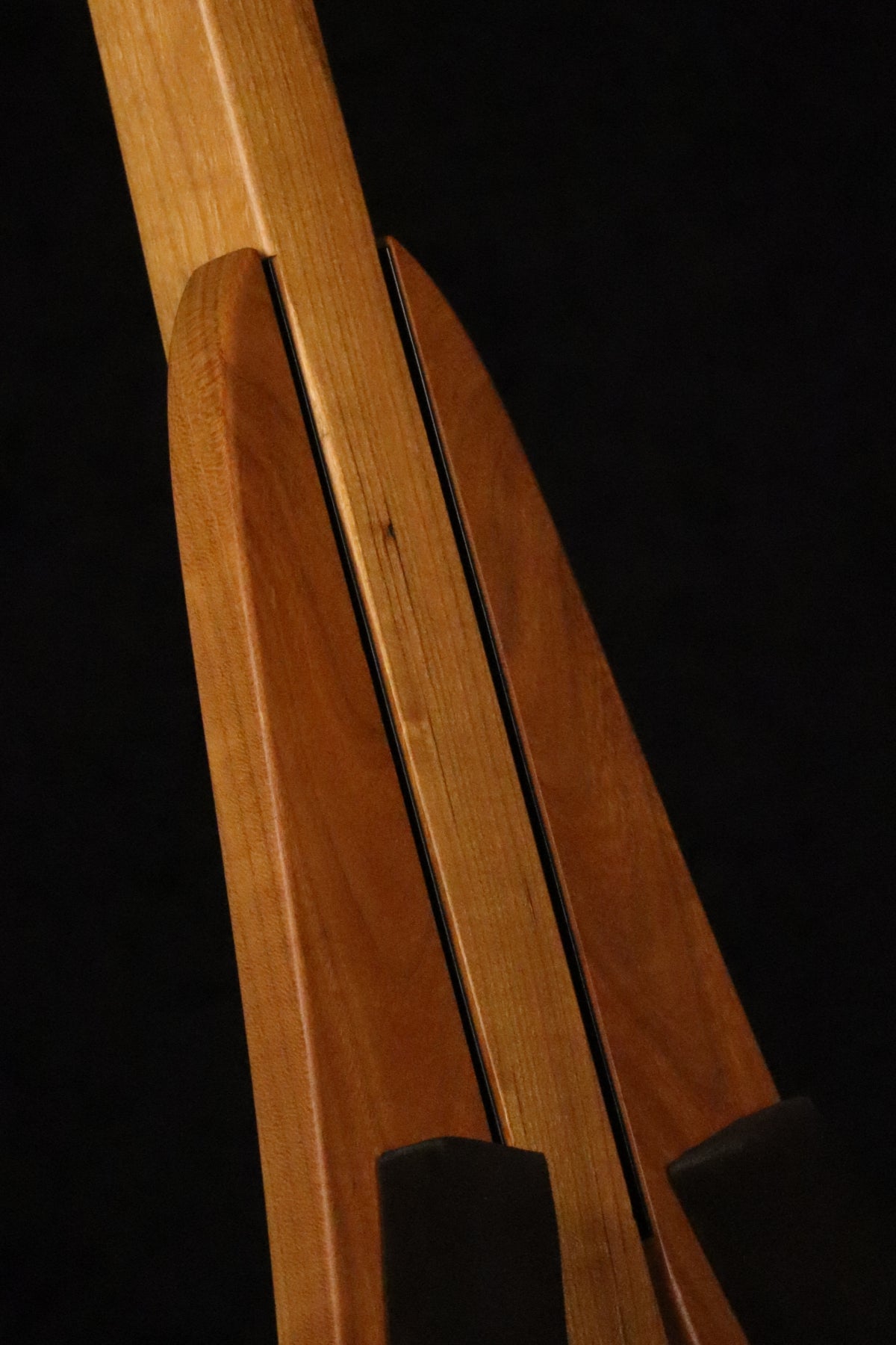 Folding cherry wood mandolin floor stand closeup front image