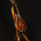 Folding chechen Caribbean rosewood and curly maple wood mandolin floor stand full front image with Eastman mandolin