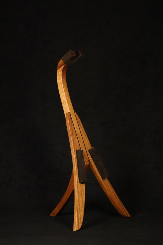 Folding sapele mahogany wood mandolin floor stand full front image