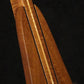 Folding sapele mahogany and curly maple wood mandolin floor stand closeup front image