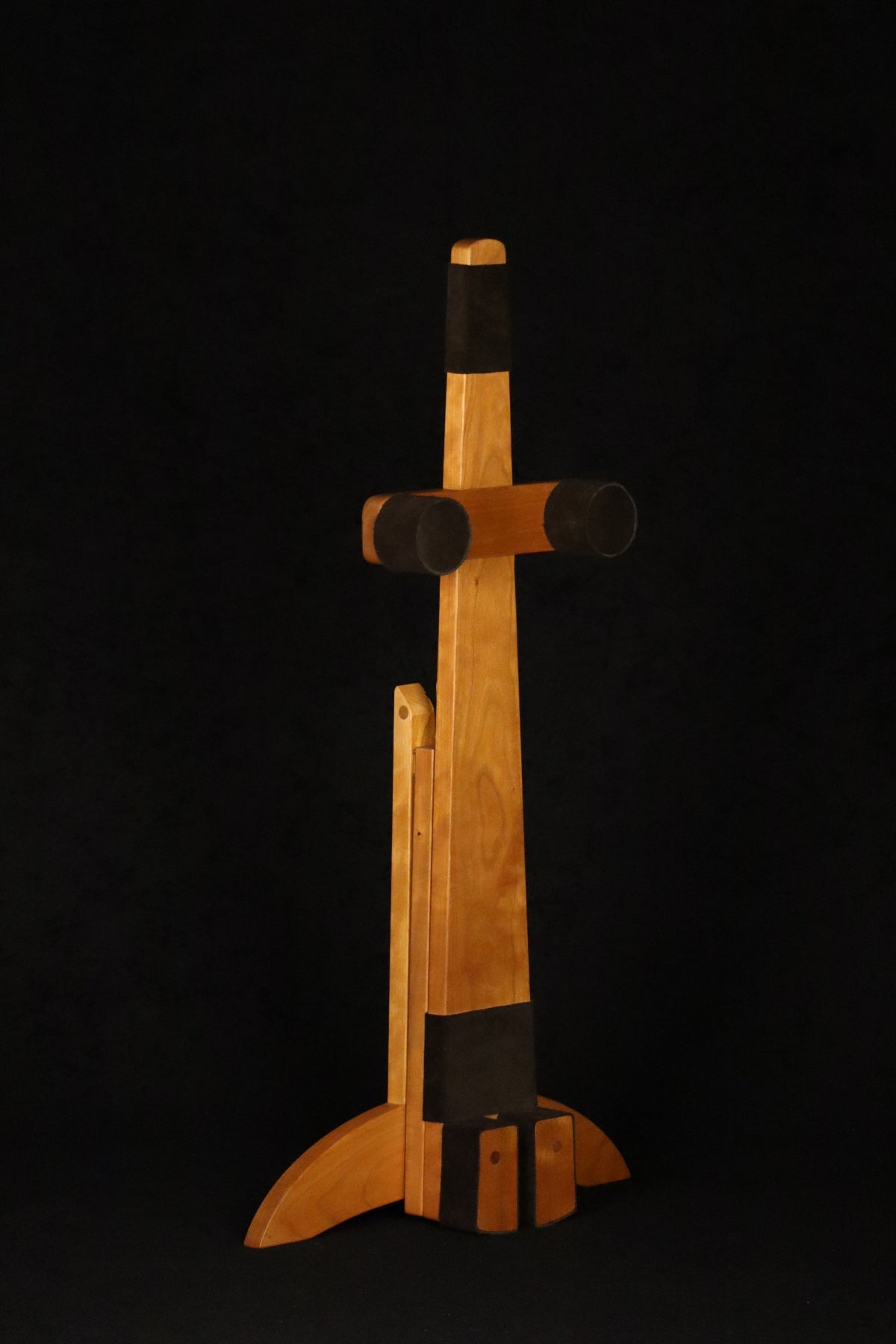 Folding cherry wood mountain dulcimer floor stand folded front image