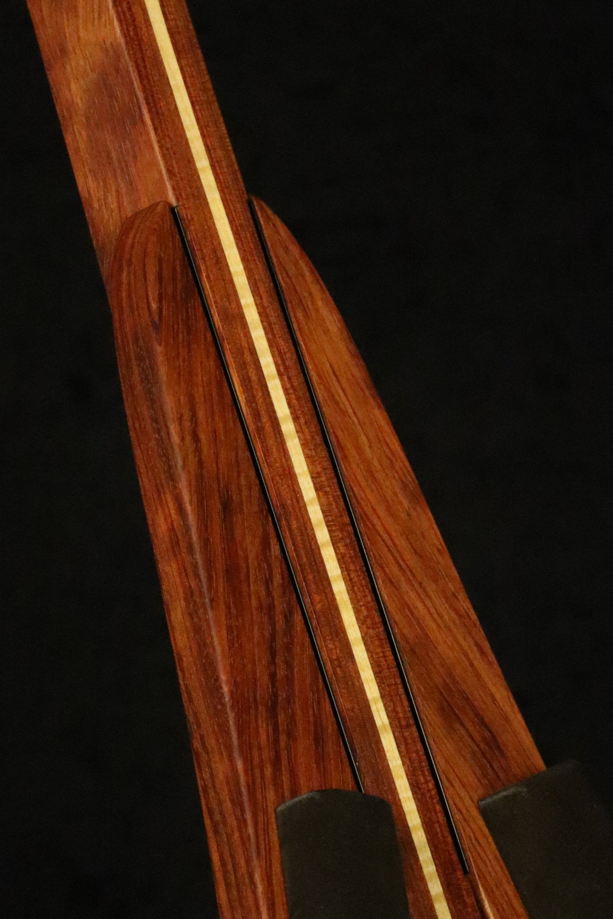 Folding bubinga rosewood and curly maple wood ukulele floor stand closeup front image