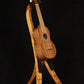 Folding cherry and walnut wood ukulele floor stand full front image with Martin ukulele