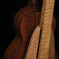 Folding curly maple wood ukulele floor stand closeup rear image with Martin ukulele