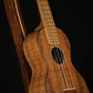 Folding chechen Caribbean rosewood and curly maple wood ukulele floor stand closeup front image with Martin ukulele