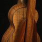 Folding sapele mahogany wood ukulele floor stand closeup rear image with Martin ukulele