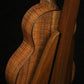 Folding walnut wood ukulele floor stand full rear image with Martin ukulele